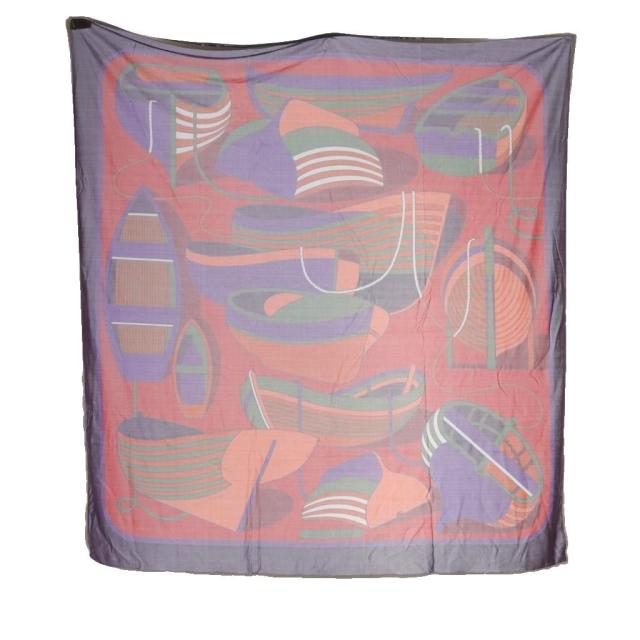 【中古】エルメス HERMES シルクジャージー カレ90 タラサ THALASSA スカーフ 総柄 紫 /SR ■GY20 ■OH レディース