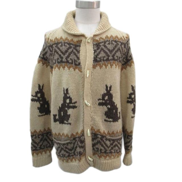 【中古】COUNTRY カウチン ニット セーター カーディガン ミドル丈 M ベージュ ショールカラー フェアアイル柄