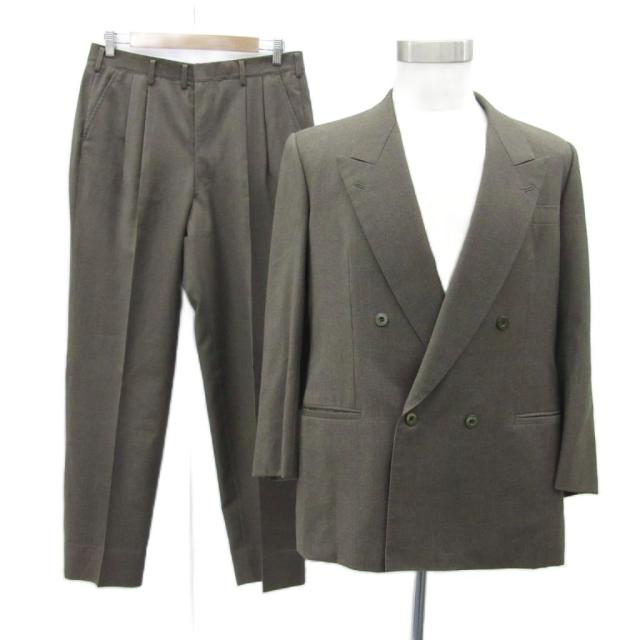 【中古】エルメネジルドゼニア スーツ セットアップ 上下 カーキ テーラードジャケット ミドル丈 スラックスパンツ