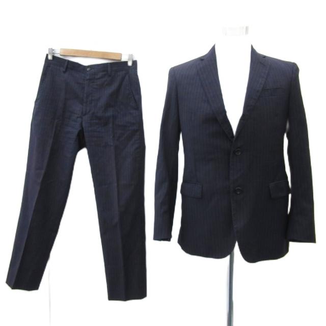 【中古】ポロ ラルフローレン スーツ セットアップ テーラードジャケット スラックスパンツ ストライプ柄 紺 メンズ