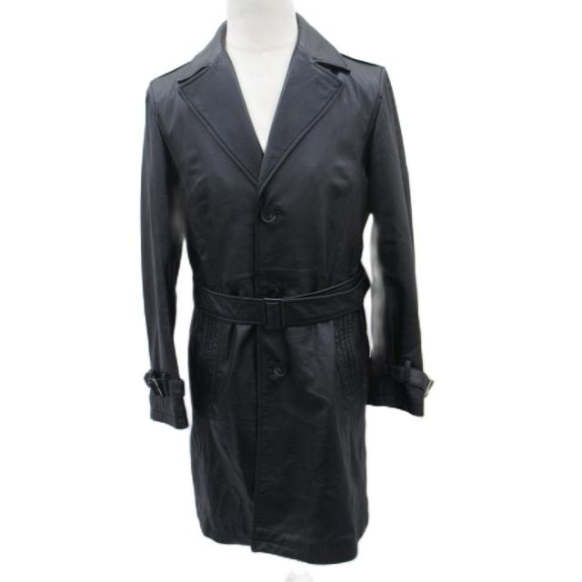 【中古】ティノラス MEN'S TENORAS ラムレザーコート ロング丈 ベルト付き L 黒 ブラック /SM32 メンズ