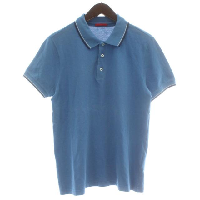 【中古】プラダスポーツ PRADA SPORT ポロシャツ 鹿の子 半袖 ライン M 青 ブルー /XZ メンズ