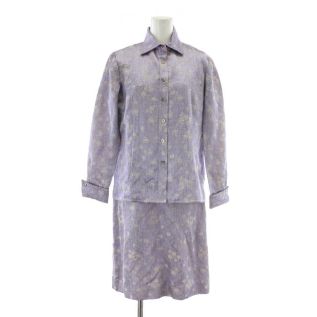 【中古】VALENTINO GARAVANI TESSUTO atelier ヴィンテージ シャツ ワンピース 2点セット 長袖 半袖 花柄 総柄 紫 白