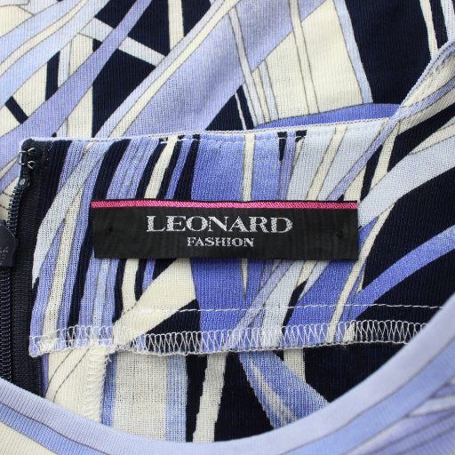 【中古】LEONARD チュニック ワンピース フレンチスリーブ ひざ丈 クルーネック 花柄 ストライプ 総柄 42 L 紺 紫_3