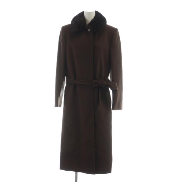 【中古】アクアスキュータム AQUASCUTUM ステンカラー厚地の外套 ロング 長袖 総裏地 カシミール混 ミンクのコート毛革 茶