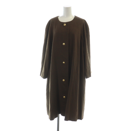 【中古】ロロピアーナ Loro Piana イタリア製 カシミヤ100％ ノーカラー ロングコート 総裏地 金ボタン F 茶 ブラウン