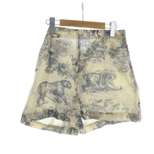 【中古】クリスチャンディオール Christian Dior トワル ドゥ ジュイ ショートパンツ ハーフ ロゴ アニマル柄 M 白 青