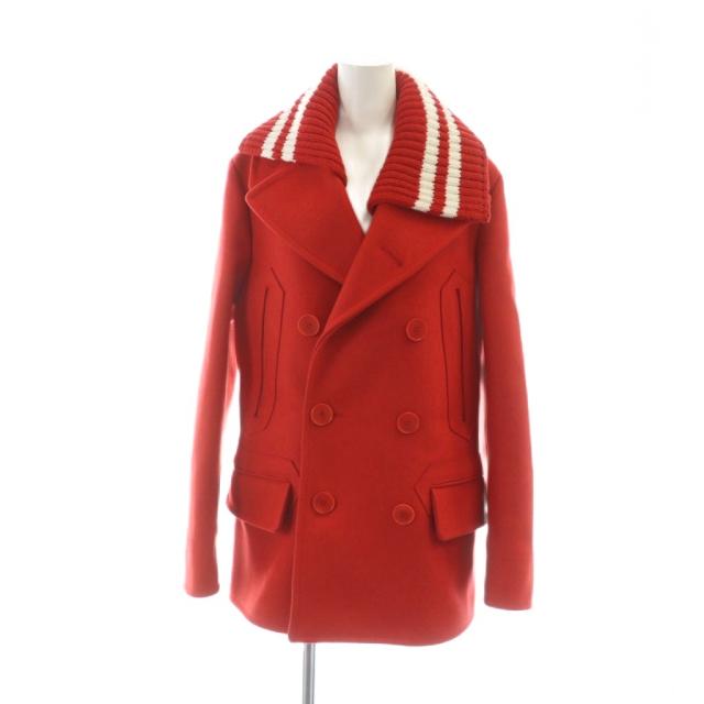 【中古】ジバンシィ GIVENCHY 17A 0021 049 ピーコート Pコート リブニット 切替 ダブル ロゴ 長袖 総裏地 36 S 赤
