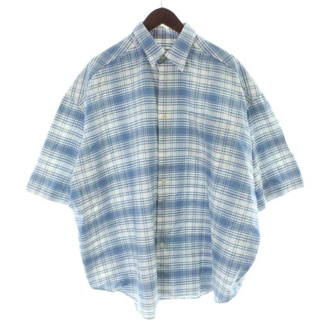 【中古】アミ アレクサンドル マテュッシ シャツ 半袖 オーバーサイズ S 水色 ライトブルー 白 ホワイト チェック柄