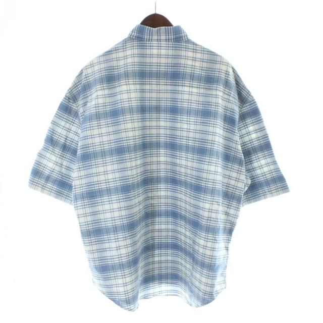 【中古】アミ アレクサンドル マテュッシ シャツ 半袖 オーバーサイズ S 水色 ライトブルー 白 ホワイト チェック柄_1