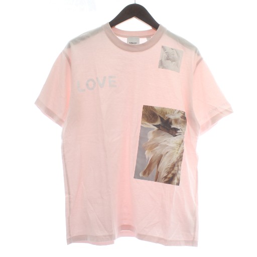 【中古】BURBERRY Tシャツ カットソー 半袖 クルーネック モンタージュ LOVE プリント オーバーサイズ XS ピンク