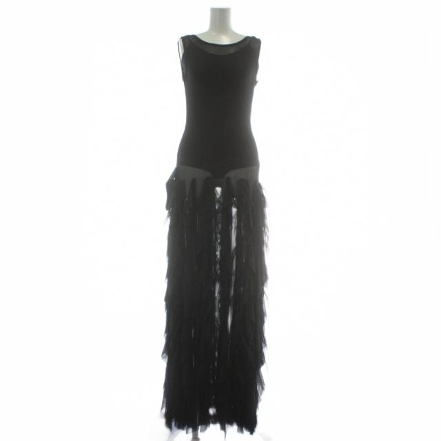 【中古】未使用品 BCBGMAXAZRIA ワンピース ドレス 2 黒 ブラック ノースリーブ マキシ丈 フリル シースルー MD03D30