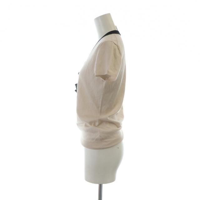 【中古】シャネル CHANEL 07C ヘンリーネックカシミヤニットTシャツ カットソー 半袖 フリル ロゴ カシミヤ 絹混