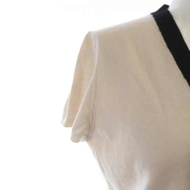 【中古】シャネル CHANEL 07C ヘンリーネックカシミヤニットTシャツ カットソー 半袖 フリル ロゴ カシミヤ 絹混