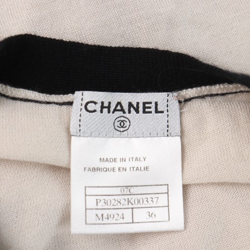 【中古】シャネル CHANEL 07C ヘンリーネックカシミヤニットTシャツ カットソー 半袖 フリル ロゴ カシミヤ 絹混