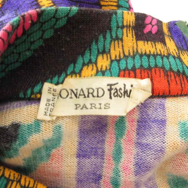 【中古】レオナール LEONARD ニットワンピース 長袖 ミモレ ロング 総柄 ハイネック マルチカラー /AE ■GY59