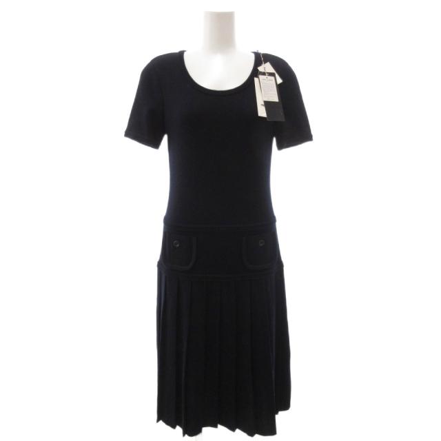 【中古】未使用品 ミス アシダ miss ashida タグ付き ニットワンピース ウール ミモレ ロング M 紺 ネイビー /UO