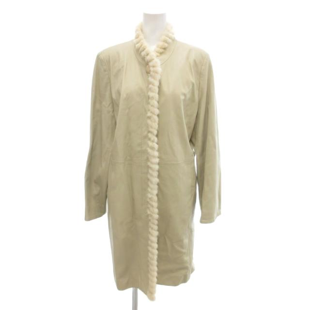 【中古】バルマン BALMAIN レザーコート 11 ベージュ スタンドカラー ファー ミドル ハーフ丈 /SJ ■GY58