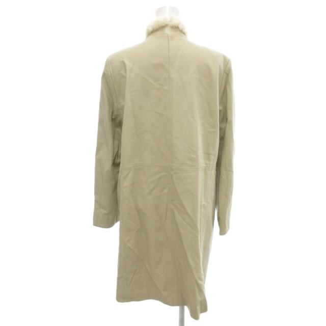 【中古】バルマン BALMAIN レザーコート 11 ベージュ スタンドカラー ファー ミドル ハーフ丈 /SJ ■GY58_1