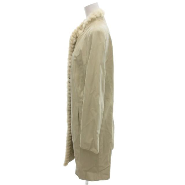【中古】バルマン BALMAIN レザーコート 11 ベージュ スタンドカラー ファー ミドル ハーフ丈 /SJ ■GY58_2