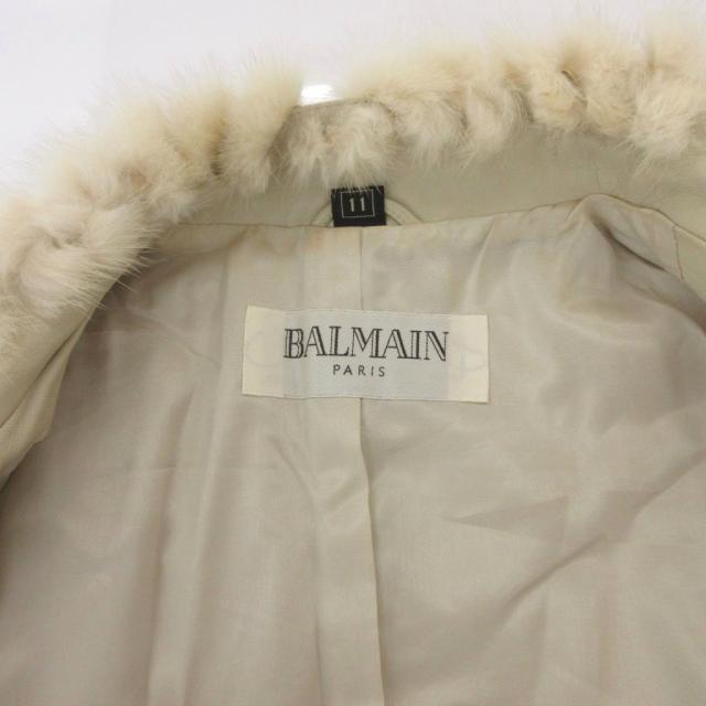 【中古】バルマン BALMAIN レザーコート 11 ベージュ スタンドカラー ファー ミドル ハーフ丈 /SJ ■GY58_6