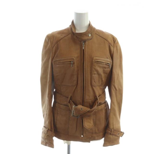 【中古】Dgirl's レザージャケット 長袖 総裏地 ベルト 茶 ブラウン ■GY58 /MQ レディース