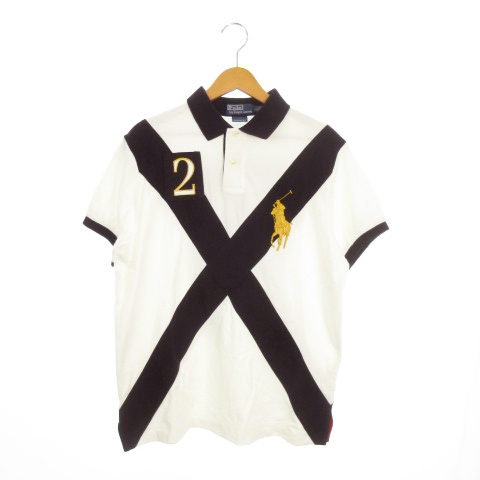 【中古】ポロ バイ ラルフローレン Polo by Ralph Lauren ポロシャツ L 白 ホワイト 半袖 ビッグポニー X字デザイン