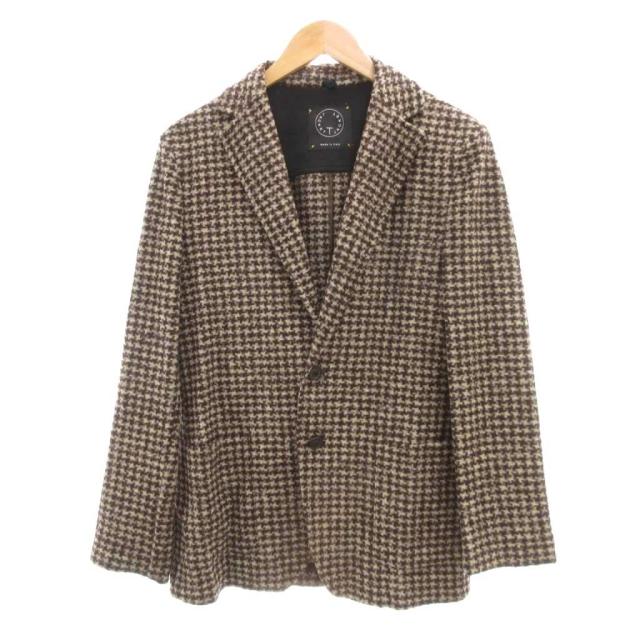 【中古】ティージャケット T-Jacket 美品 テーラードジャケット ハウンドトゥース イタリア製 M ベージュ ブラウン