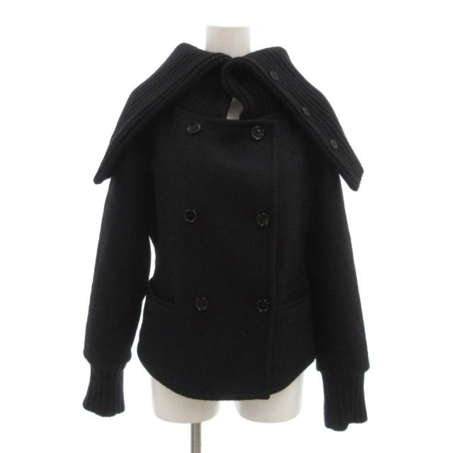 【中古】マックスマーラ MAX MARA 白タグ ショートコート アルパカ ビッグカラー 36 黒 ブラック /UO ■GY61