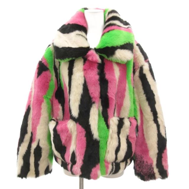 【中古】ジャッキー Jakke TRACI MULTI STRIPE フェイクファーコート クレイジーパターン ショート丈 S
