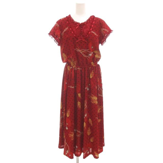 中古】インゲボルグ INGEBORG 美品 ワンピース 3 赤 レッド ウエスト
