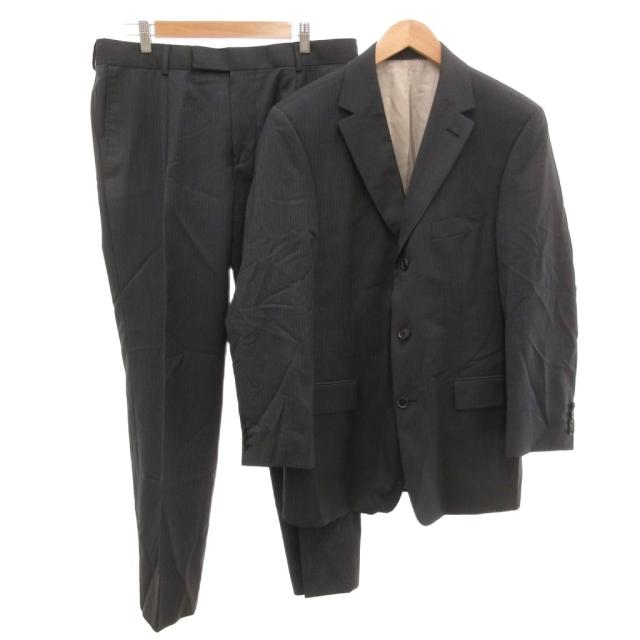 【中古】ヒューゴボス HUGO BOSS テーラードジャケット ストライプ 50 総裏地 黒 ブラック 青 ブルー /JS ■GY61