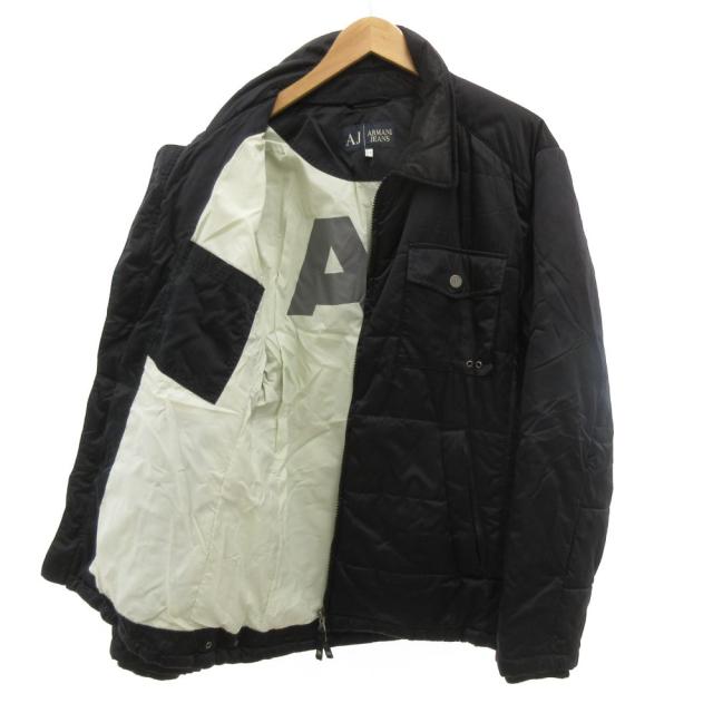 【中古】アルマーニ ジーンズ ARMANI JEANS キルティングジャケット ブルゾン 52 中綿 ジップアップ ブラック /JS_2