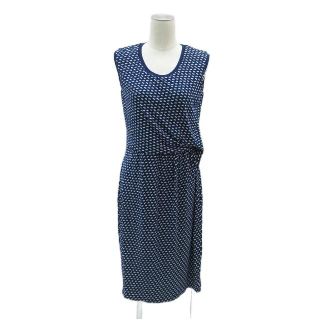 美品 S MaxMara リネン混 ノースリーブフレアワンピース 40 ネイビー