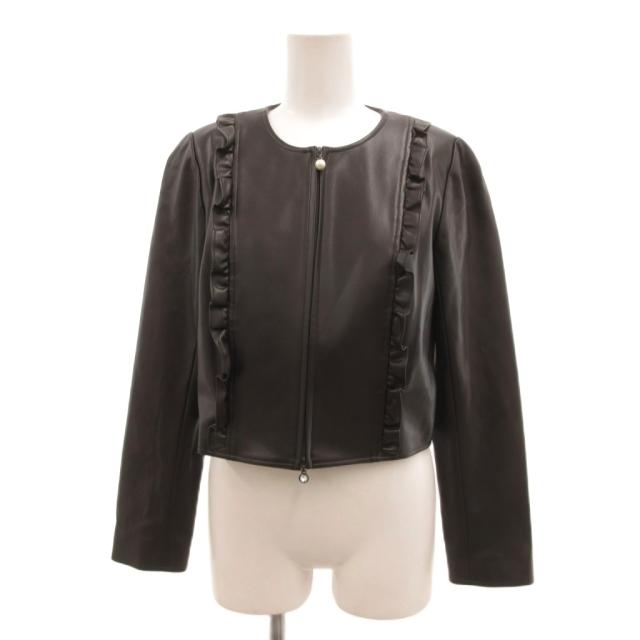 【中古】ルネ Rene ノーカラージャケット シングル フェイクレザー フリル 36 茶 ブラウン /JS ■GY60 レディース
