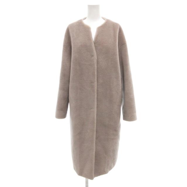 【中古】ソージュ SOEJU ノーカラーコート ウール ボア グレージュ系 /UO ■GY58 レディース