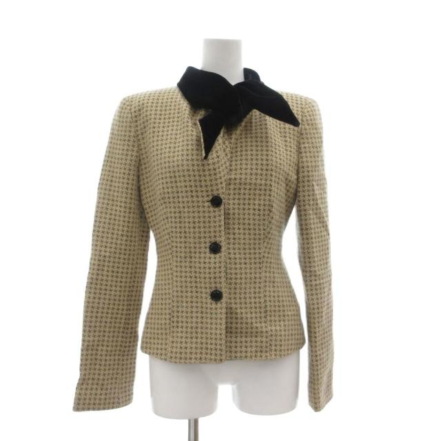 【中古】エンポリオアルマーニ EMPORIO ARMANI 上衣 うつり変わり襟 えり巻き風 総柄 イタリア製 ベージュ 黒 /SX