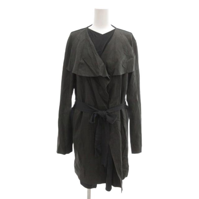 【中古】ランバン LANVIN Collection 美品 コーディガン 羊革 ニット切替 ベルト付き 40 グレー系 /UO ■ECD001