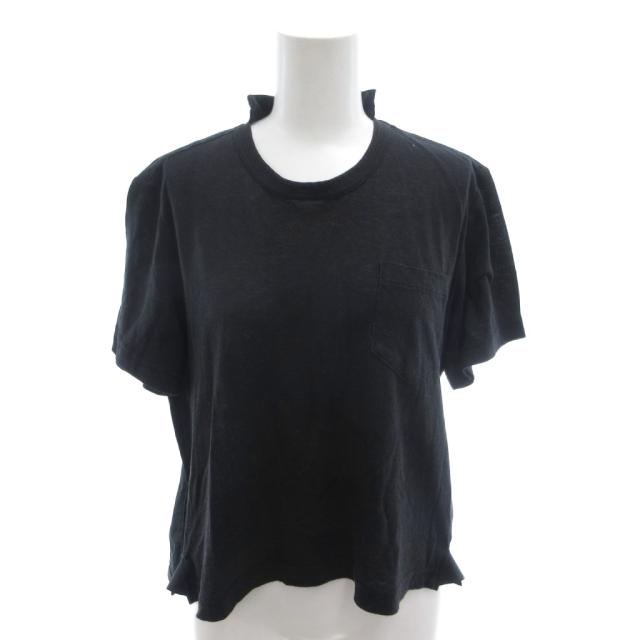 【中古】サカイ sacai シャツドッキングTシャツ 麻 リネン 2 黒 ブラック 半袖 フリルネック 胸ポケット/HW