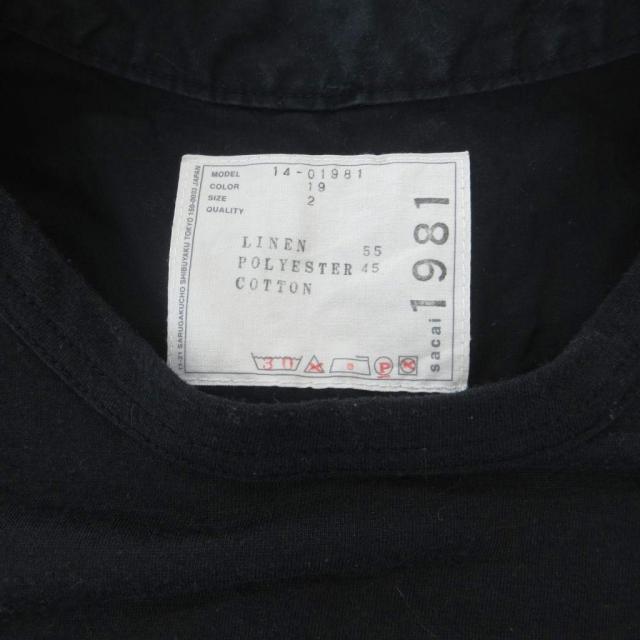 【中古】サカイ sacai シャツドッキングTシャツ 麻 リネン 2 黒 ブラック 半袖 フリルネック 胸ポケット/HW_4