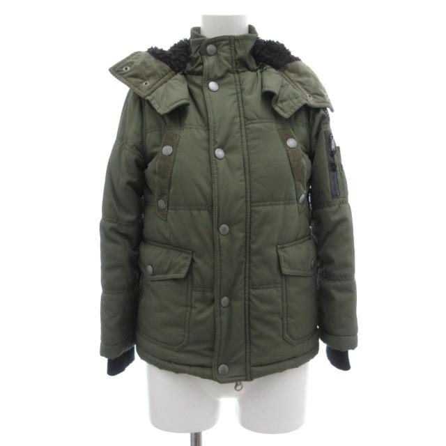 【中古】ディーゼル DIESEL 中綿ミリタリージャケット フード付 ジップアップ ボア コーデュロイ S カーキ /GV