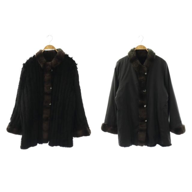 【中古】ベルファーレ belleforle リバーシブルコート シルク レッキスラビットファー F ブラック ブラウン /ES
