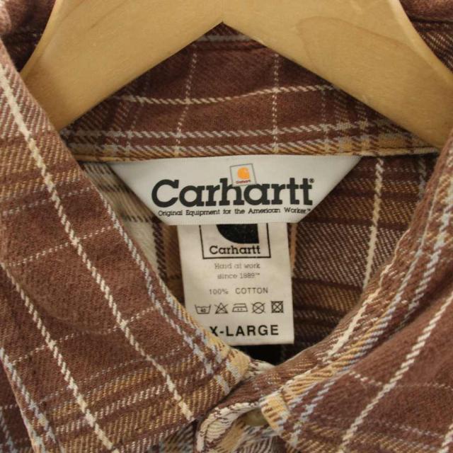 【中古】カーハート carhartt ネルシャツ カジュアルシャツ XL 茶 ブラウン チェック 長袖 胸ポケット付き 05158_2
