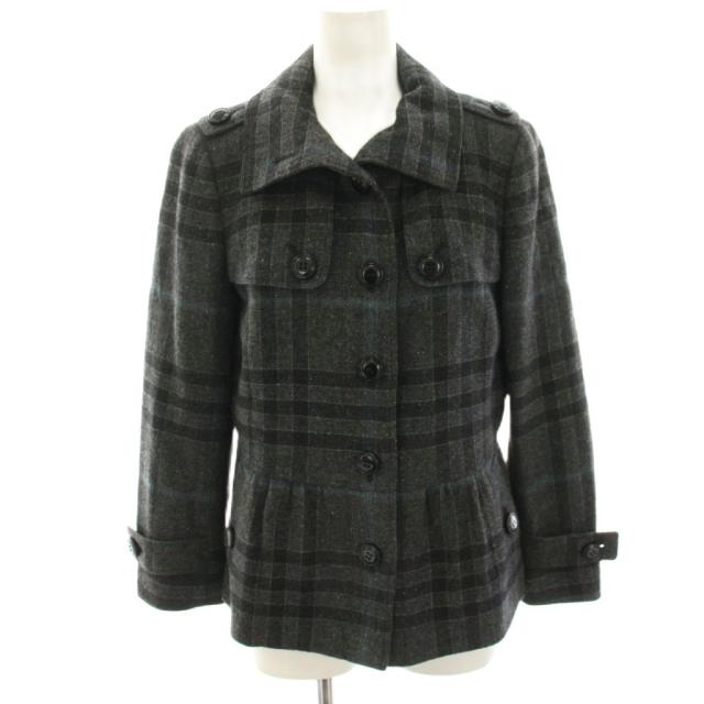 【中古】バーバリー BURBERRY ジャケット ブルゾン 40 グレー チェック ウール 絹 シルク混 カシミヤ混