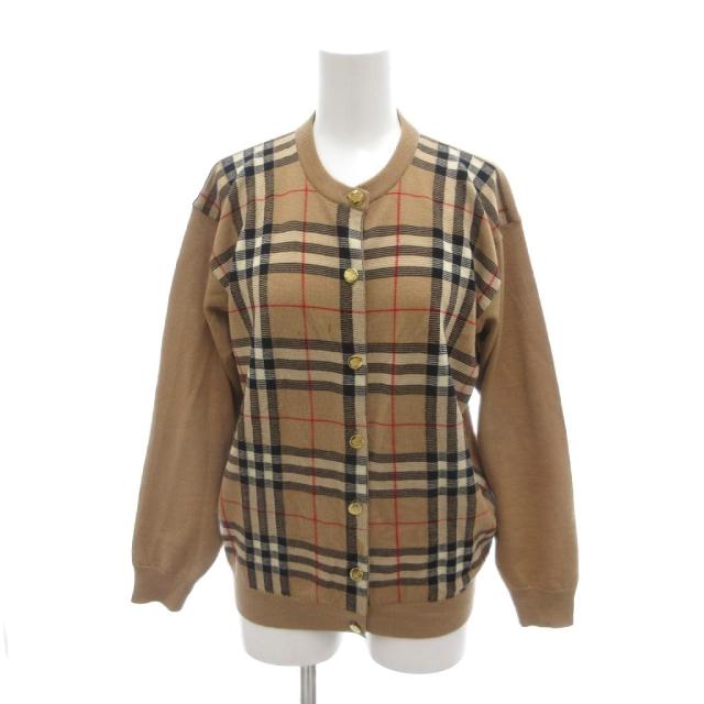 【中古】バーバリー ロンドン BURBERRY LONDON カーディガン ニット ノバチェック ウール 38 茶色 ブラウン 丸首