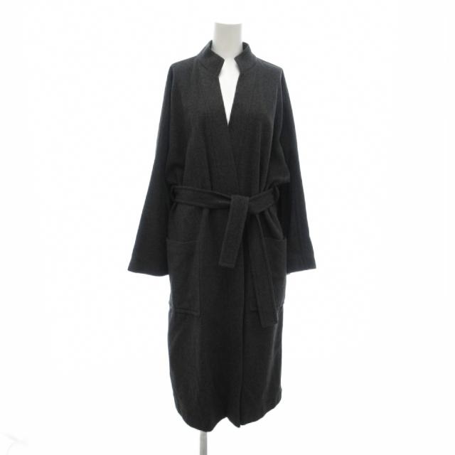 【中古】マギー大屋根 Maggy Rouff フランス共和国製 ロング厚地の外套 42 カシミール 名取り草受け答え 照明ランプ色合い 杢薄墨色 /NU