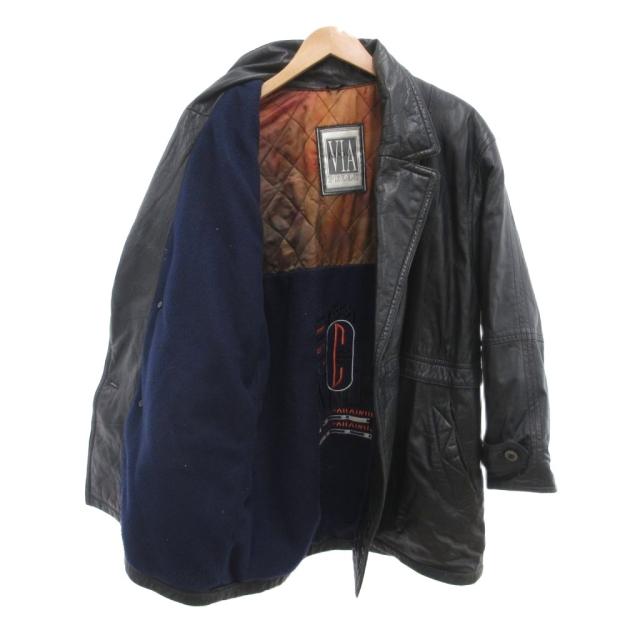 【中古】VIA NUOVA PELLE ラムレザーコート ジャケット 48 革ジャン ダブルボタン 黒 ブラック /JS ■ECA002 メンズ_2