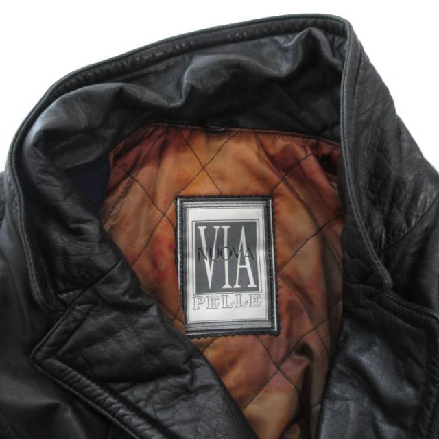 【中古】VIA NUOVA PELLE ラムレザーコート ジャケット 48 革ジャン ダブルボタン 黒 ブラック /JS ■ECA002 メンズ_4