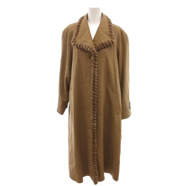 【中古】未使用品 BALMAIN タグ付き ロングコート カシミヤ・アンゴラ混 レッキスファートリム 9 キャメル /YJ