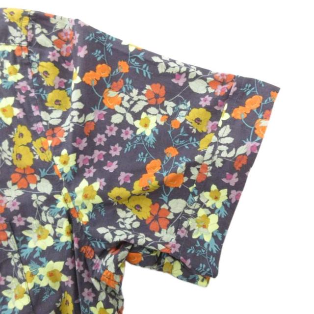 【中古】ケニントン KENNINGTON 80s ヴィンテージ ボタンダウンシャツ 半袖 花がら 総柄 M ネイビー マルチカラー_2